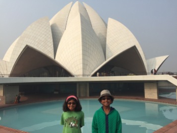 This is us with the lotus temple in Delhi